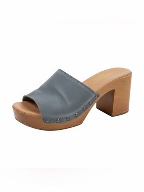 Nwt Verderosmarino Italian Leather Studded Clog Mules Wooden Platform Heel